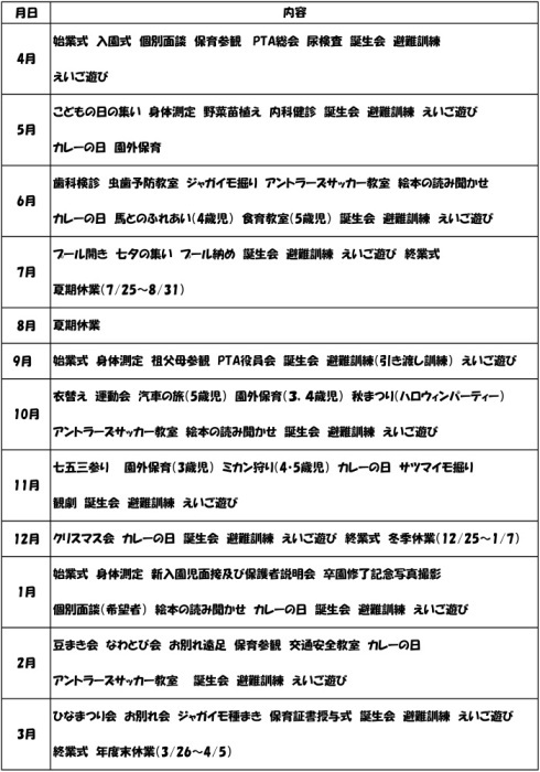 常総市立にじいろ幼稚園－年間行事