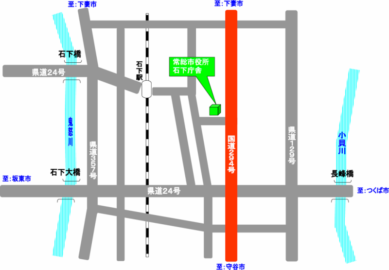 石下庁舎への案内マップ