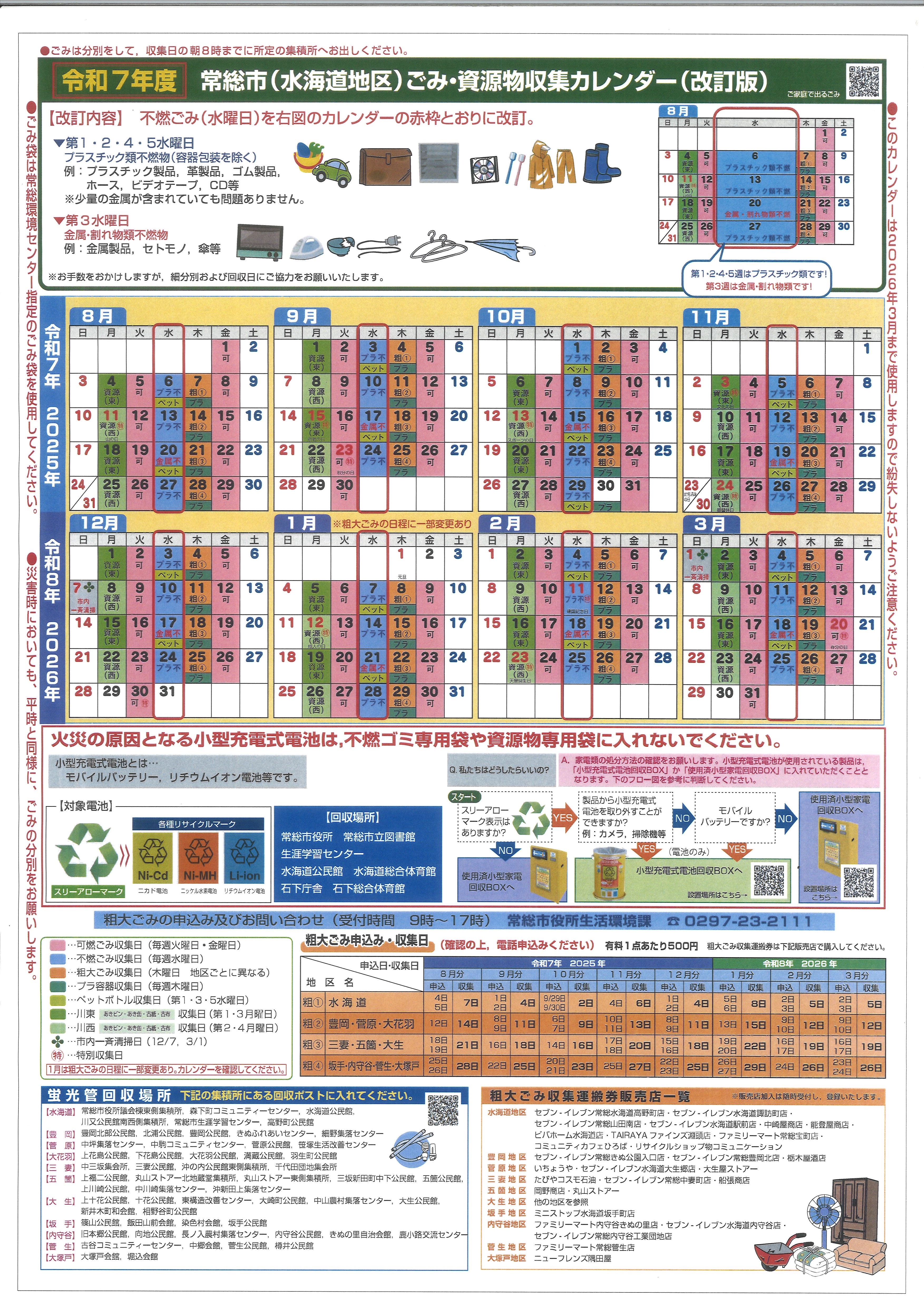 令和7年度 常総市(水海道地区)ごみ・資源物収集カレンダー(改訂版)