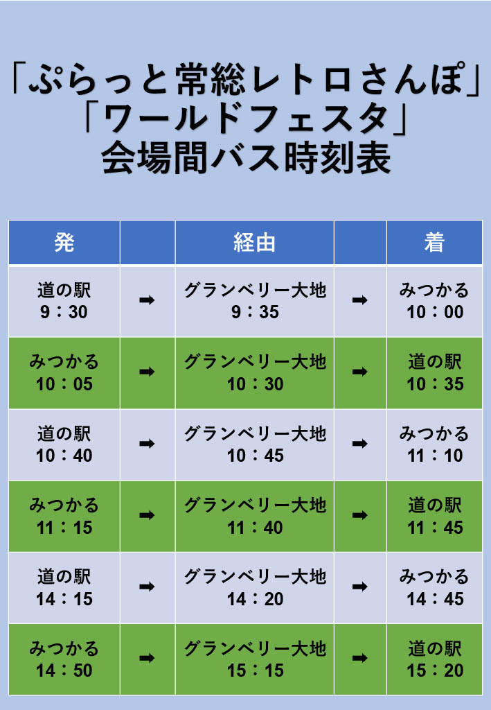ワールドフェスタシャトルバス時刻表
