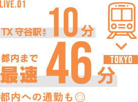 LIVE.01 つくばエクスプレス守谷駅まで10分 都内まで最速46分 都内への通勤も二重丸